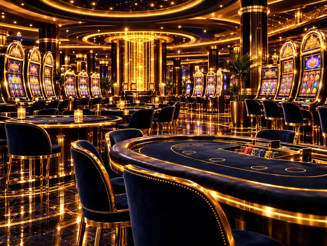 Lucky365 game hall with slot cabinets and velvet tables