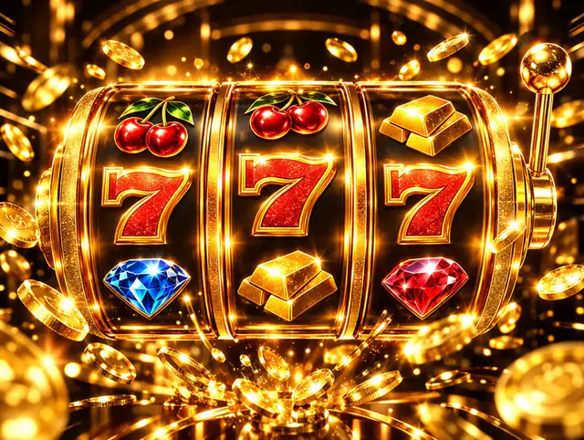 Lucky365 slot reels with cherries, gold bars, sevens and falling gold coins